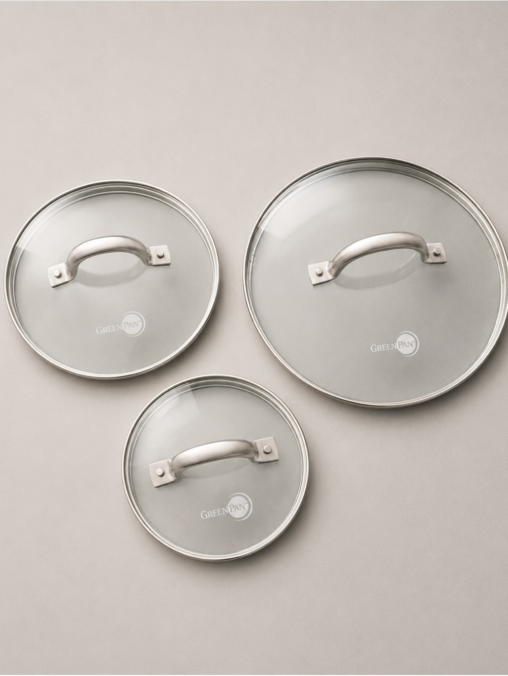 3pc Glass Lids Cookware Green Pan Collection with stainless steel handles